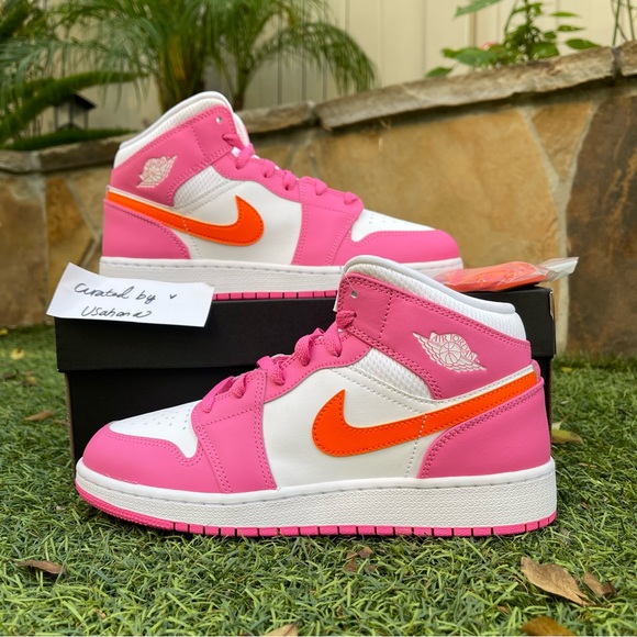 Nike Air Jordan 1 mid GS pink orange shoes - Picture 2 of 4